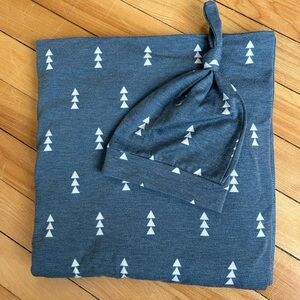 Copper Pearl Blue Baby Knot Hat and Swaddle Blanket Set